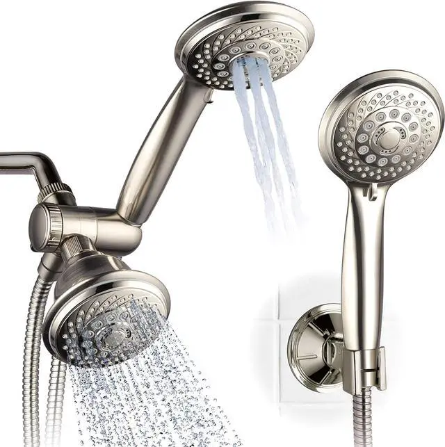 Main image of Hotel Spa AquaSpa 6-in-1 High-Pressure Shower Head/Hand Held Showerhead Combo with Two Overhead and Low-Reach Wall Brackets, 3-way Water Diverter & Stainless Steel Hose/Brushed Nickel Finish