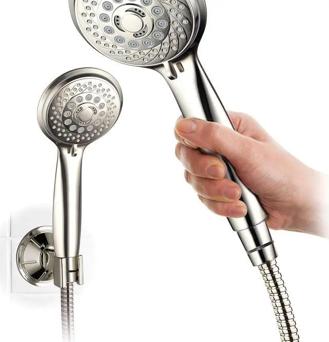 Alt view image 3 of 7 - Hotel Spa AquaSpa 6-in-1 High-Pressure Shower Head/Hand Held Showerhead Combo with Two Overhead and Low-Reach Wall Brackets, 3-way Water Diverter & Stainless Steel Hose/Brushed Nickel Finish