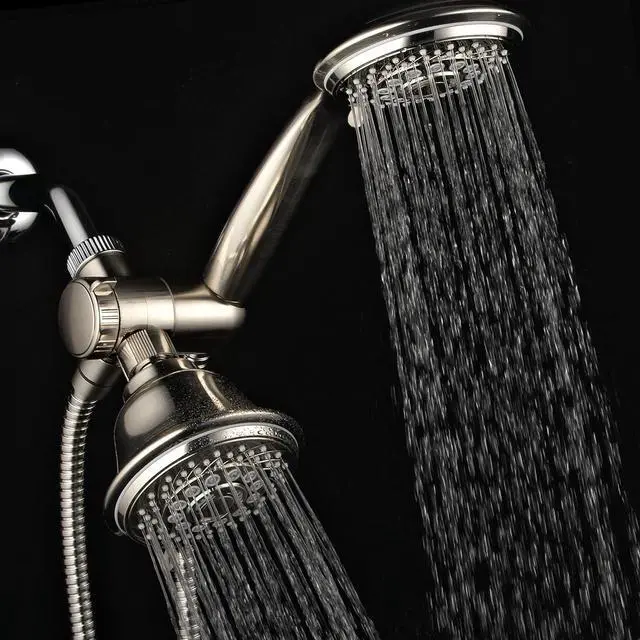Alt view image 4 of 7 - Hotel Spa AquaSpa 6-in-1 High-Pressure Shower Head/Hand Held Showerhead Combo with Two Overhead and Low-Reach Wall Brackets, 3-way Water Diverter & Stainless Steel Hose/Brushed Nickel Finish