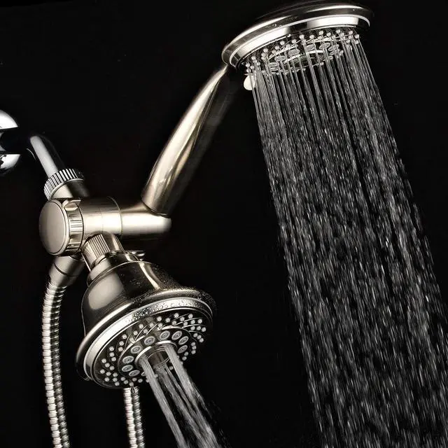 Alt view image 5 of 7 - Hotel Spa AquaSpa 6-in-1 High-Pressure Shower Head/Hand Held Showerhead Combo with Two Overhead and Low-Reach Wall Brackets, 3-way Water Diverter & Stainless Steel Hose/Brushed Nickel Finish