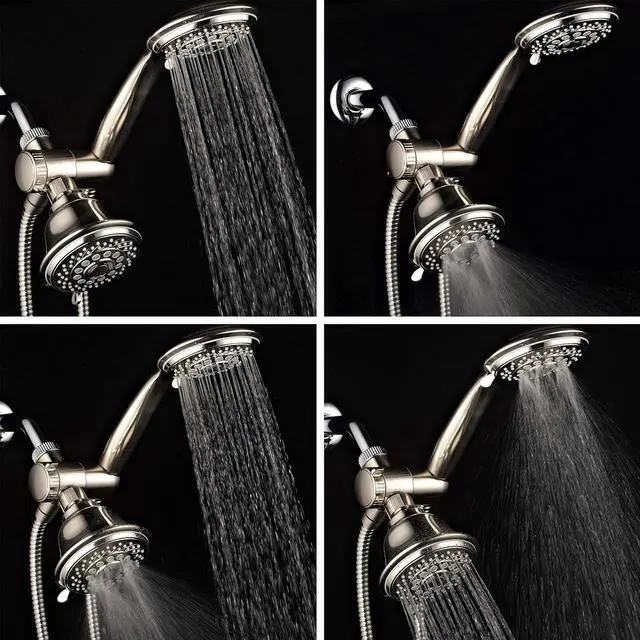 Alt view image 7 of 7 - Hotel Spa AquaSpa 6-in-1 High-Pressure Shower Head/Hand Held Showerhead Combo with Two Overhead and Low-Reach Wall Brackets, 3-way Water Diverter & Stainless Steel Hose/Brushed Nickel Finish