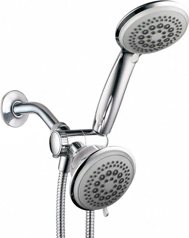 Main image of DreamSpa 36-setting 3-way Shower Head  Removable Shower Wand and Fixed Shower Combination  5-foot Flexible Steel Hose, Tool-Free Installation, Gray Face, Chrome Finish