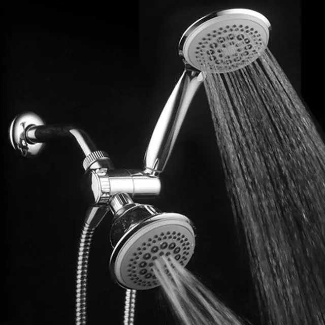 Alt view image 2 of 6 - DreamSpa 36-setting 3-way Shower Head  Removable Shower Wand and Fixed Shower Combination  5-foot Flexible Steel Hose, Tool-Free Installation, Gray Face, Chrome Finish