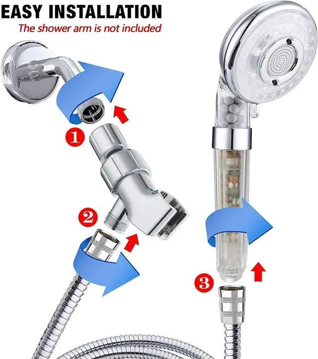 Alt view image 2 of 6 - PRUGNA Filter Shower Head with Hose and Shower Arm Bracket, High Pressure & Water Saving Handheld Shower, 3-Settings and Water Stop Mode Filter Showerhead for Dry Hair & Skin SPA