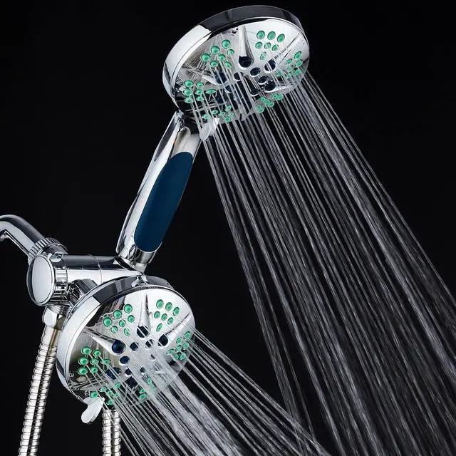 Alt view image 2 of 5 - HOTEL SPA  Anti-Clog Shower Heads with Handheld Spray-High Pressure Shower Head - 4.3 Inch Showerhead, 4.3 Inch Handheld Shower Head - 3-in-1, 48-Setting Shower Heads 5 Foot Shower Hose (Chrome)