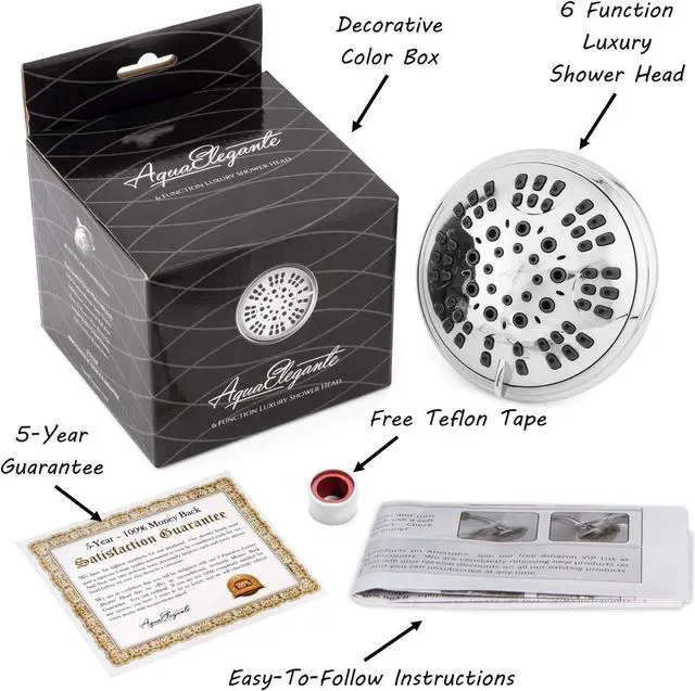 Alt view image 7 of 7 - 6 Function Adjustable Luxury Shower Head - High Pressure Boosting, Wall Mount, Bathroom Showerhead For Low Flow Showers, 2.5 GPM - Chrome