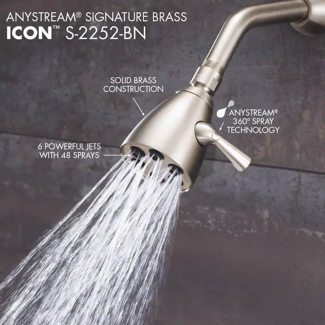 Alt view image 7 of 7 - Speakman S-2252-BN Signature Brass Icon Anystream High Pressure Adjustable Shower Head, Brushed Nickel