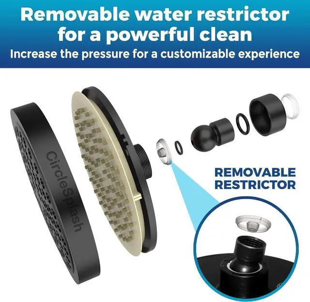 Alt view image 4 of 7 - High Pressure Shower Head - Anti-Clogging Silicone Nozzles - 2.5 GPM Removable Restrictor - Easy to Clean Adjustable Replacement - easy to install with Plumbers Tape - 6 inch - Matte Black Finish