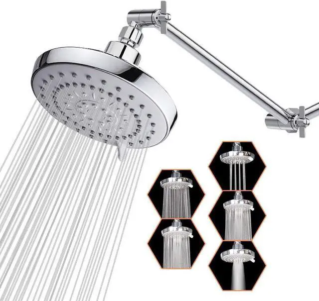 Main image of HarJue High Pressure Shower Head with 11 IN Adjustable Arm, Rainfall with Shower Arm-Make Water Flow Down Vertically for Better Bathing Experience(5 In, Chrome)