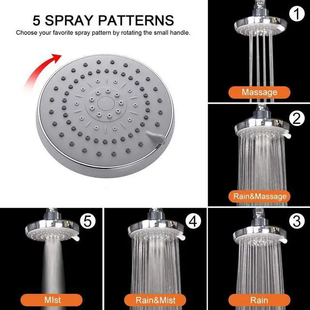 Alt view image 3 of 6 - HarJue High Pressure Shower Head with 11 IN Adjustable Arm, Rainfall with Shower Arm-Make Water Flow Down Vertically for Better Bathing Experience(5 In, Chrome)