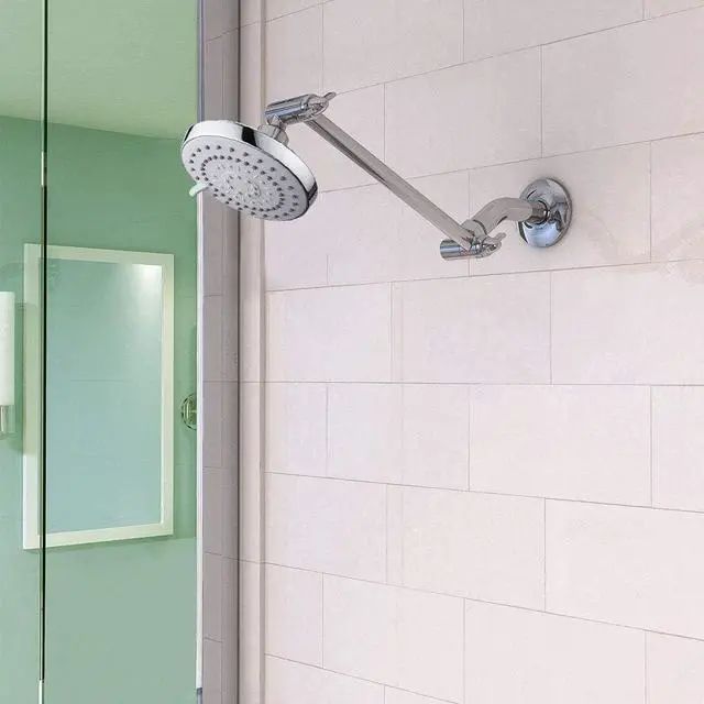 Alt view image 2 of 6 - HarJue High Pressure Shower Head with 11 IN Adjustable Arm, Rainfall with Shower Arm-Make Water Flow Down Vertically for Better Bathing Experience(5 In, Chrome)