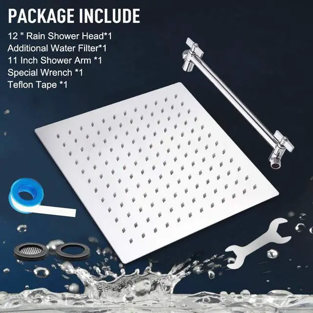 Alt view image 6 of 7 - HarJue High Pressure Large Stainless Steel Square Rain ShowerHead With Shower Arm Waterfall Full Body Coverage Easy to Clean and Install (12 Inch With Arm, Chrome Finish)