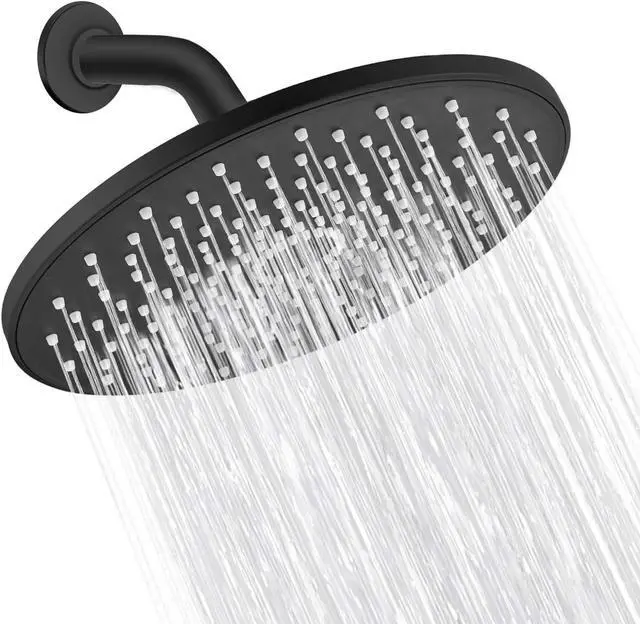 Main image of Rain Shower Head VMASSTONE 9In High Pressure Showerhead - Tool Free Installation- with Large Spray Surfaces and 200 Nozzles for Delicate and Unstimulate Shower Experience (EM-001 Matte Black/Black)