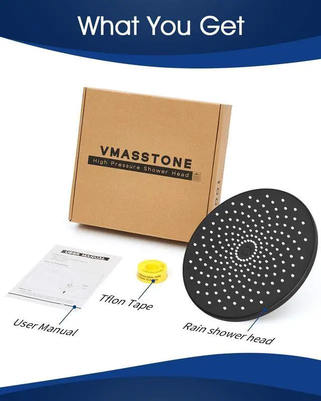 Alt view image 6 of 7 - Rain Shower Head VMASSTONE 9In High Pressure Showerhead - Tool Free Installation- with Large Spray Surfaces and 200 Nozzles for Delicate and Unstimulate Shower Experience (EM-001 Matte Black/Black)