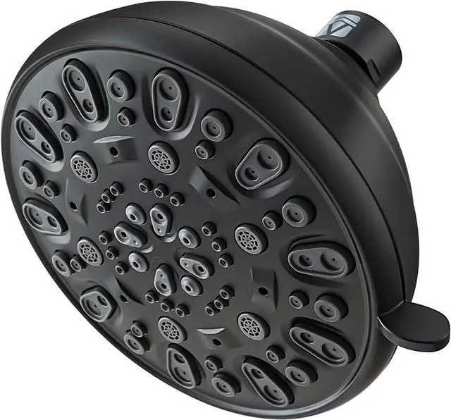 Main image of High Pressure Shower Head VMASSTONE 4.7" Rain Fixed Showerhead 7-Spray Setting with Adjustable Brass Swivel Ball Joint - Excellent Replacement for Your Bath Shower Head (FM-001 Matte Black)
