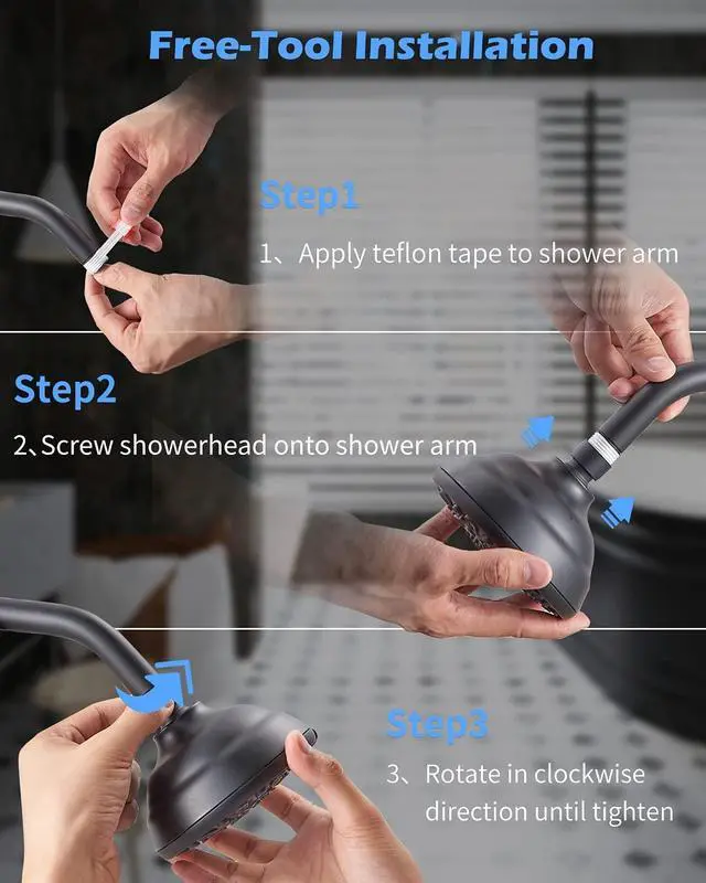 Alt view image 5 of 6 - High Pressure Shower Head VMASSTONE 4.7" Rain Fixed Showerhead 7-Spray Setting with Adjustable Brass Swivel Ball Joint - Excellent Replacement for Your Bath Shower Head (FM-001 Matte Black)