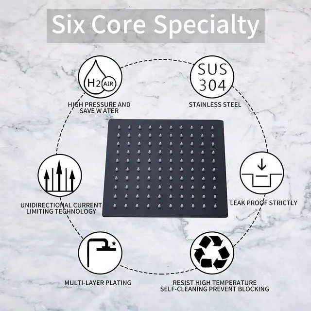 Alt view image 6 of 7 - Rain Shower Head Black with Extension Arm 12 Inch Square Shower Head with 16 Inch Shower Arm Large Stainless Steel Rainfall Showerhead Matte Black Waterfall Full Body Coverage by GGStudy