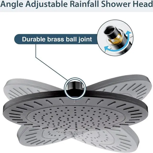 Alt view image 3 of 7 - BRIGHT SHOWERS Rain Shower Head, 9 Inch High Pressure Waterfall Showerhead with Adjustable Angle and Anti-clogging Silicone Nozzles, Luxury Bathroom Overhead Shower, Oil-Rubbed Bronze