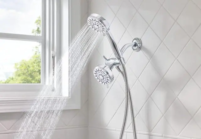Alt view image 6 of 7 - Moen 20016 Ignite Dual Hand Held And Multi Function Shower Head Combo Package With Hose And Diverter, Chrome, 3.75"