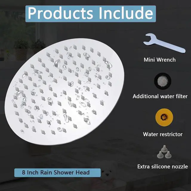 Alt view image 4 of 7 - Shower Head High Pressure Stainless Steel Rain Shower Head - 8 Inch Luxury Design with Adjustable Angles, Anti-Clogging Nozzles, Easy Install, Premium Chrome Finish for Bathroom