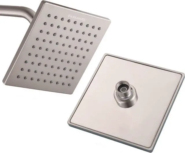 Main image of Luxury Square Rain Shower Head with 6-inch Rainfall Face, Stainless Steel Back, Brass Swivel Joint, Full Brushed Nickel Finish
