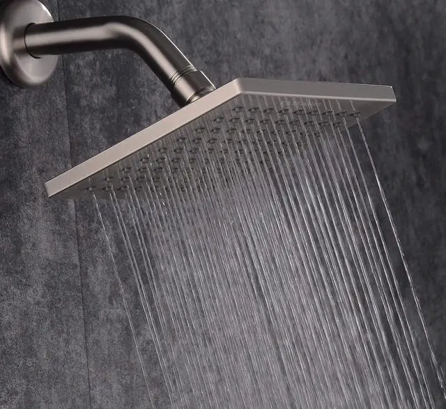 Alt view image 2 of 7 - Luxury Square Rain Shower Head with 6-inch Rainfall Face, Stainless Steel Back, Brass Swivel Joint, Full Brushed Nickel Finish