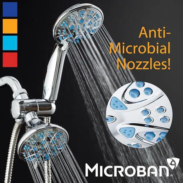 Alt view image 4 of 7 - AquaDance Antimicrobial/Anti-Clog High-Pressure 30-setting Dual Head Combination Shower with Microban Nozzle Protection From Growth of Mold, Mildew & Bacteria for a Healthier Shower  Aqua Blue