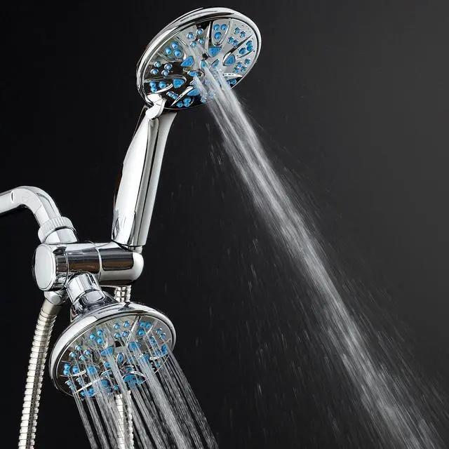 Alt view image 6 of 7 - AquaDance Antimicrobial/Anti-Clog High-Pressure 30-setting Dual Head Combination Shower with Microban Nozzle Protection From Growth of Mold, Mildew & Bacteria for a Healthier Shower  Aqua Blue