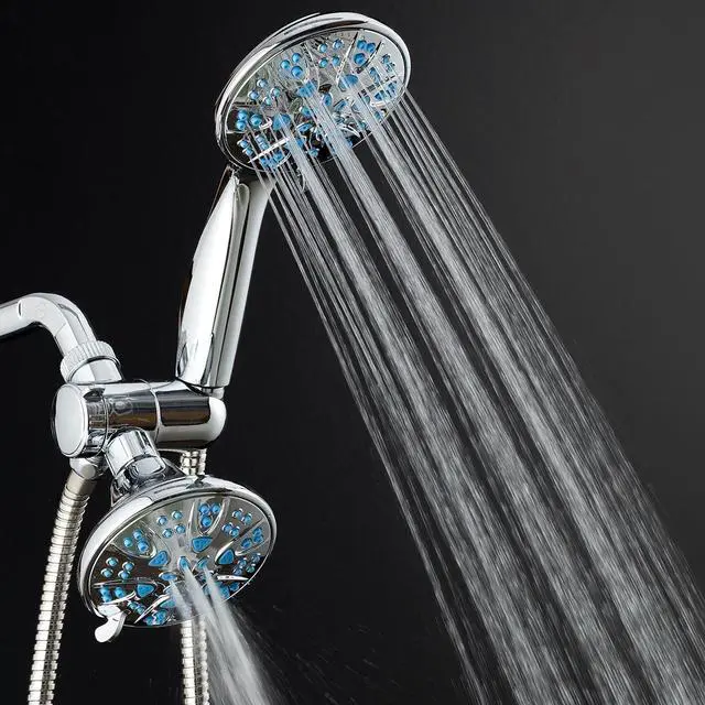 Alt view image 7 of 7 - AquaDance Antimicrobial/Anti-Clog High-Pressure 30-setting Dual Head Combination Shower with Microban Nozzle Protection From Growth of Mold, Mildew & Bacteria for a Healthier Shower  Aqua Blue