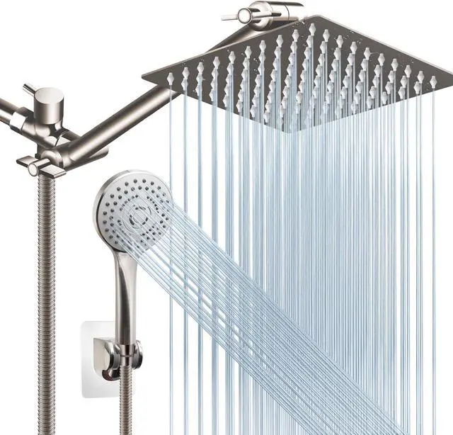Main image of Shower Head Combo(Brushed Nickel),8 Inch High Pressure Rain Shower Head with 11 Inch Adjustable Extension Arm and 5 Settings Handheld Shower Head Combo,Powerful Shower Spray Against Low Pressure Water