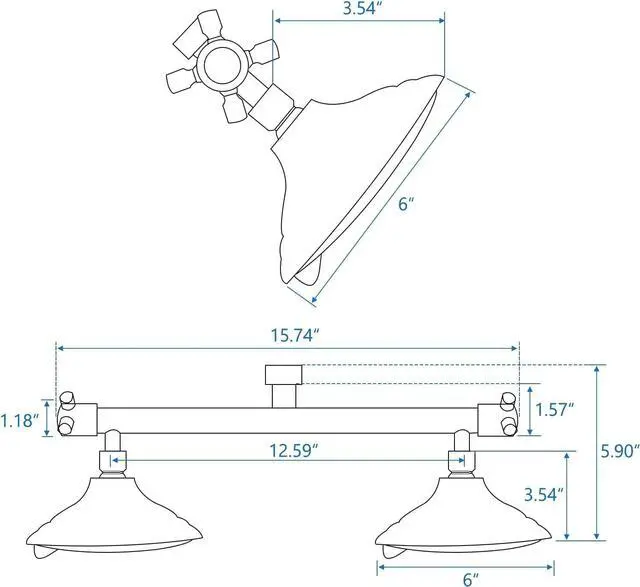 Alt view image 2 of 6 - Proox Double Shower Head with Built-in Valve, High Pressure 6 Setting Dual Shower Head Design for Couple on Walk-in Bathroom or Single on Bathtub Bathroom - Matte Black