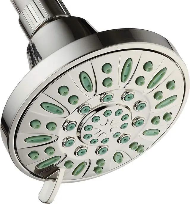 Main image of AquaDance Antimicrobial/Anti-Clog High-Pressure 6-setting Shower Head, Microban Nozzle Protection from Growth of Mold, Mildew & Bacteria for Stronger Shower! (Brushed Nickel Finish/Coral Green Jets)