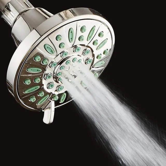 Alt view image 4 of 7 - AquaDance Antimicrobial/Anti-Clog High-Pressure 6-setting Shower Head, Microban Nozzle Protection from Growth of Mold, Mildew & Bacteria for Stronger Shower! (Brushed Nickel Finish/Coral Green Jets)