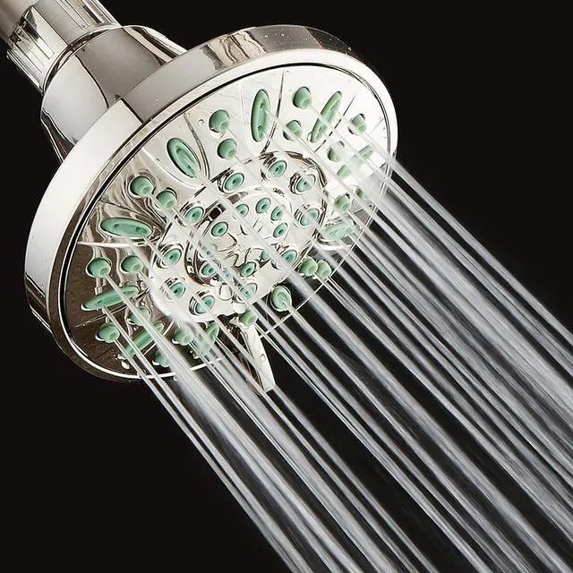 Alt view image 3 of 7 - AquaDance Antimicrobial/Anti-Clog High-Pressure 6-setting Shower Head, Microban Nozzle Protection from Growth of Mold, Mildew & Bacteria for Stronger Shower! (Brushed Nickel Finish/Coral Green Jets)