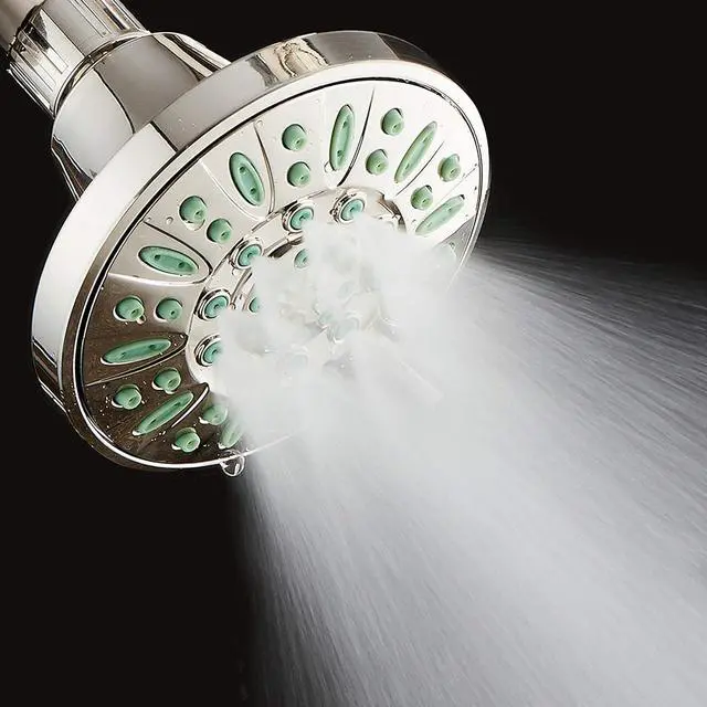 Alt view image 5 of 7 - AquaDance Antimicrobial/Anti-Clog High-Pressure 6-setting Shower Head, Microban Nozzle Protection from Growth of Mold, Mildew & Bacteria for Stronger Shower! (Brushed Nickel Finish/Coral Green Jets)