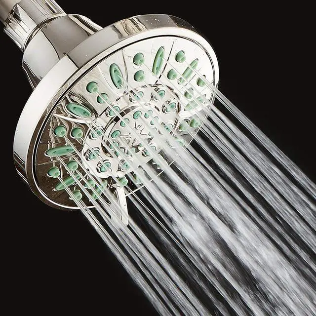 Alt view image 6 of 7 - AquaDance Antimicrobial/Anti-Clog High-Pressure 6-setting Shower Head, Microban Nozzle Protection from Growth of Mold, Mildew & Bacteria for Stronger Shower! (Brushed Nickel Finish/Coral Green Jets)