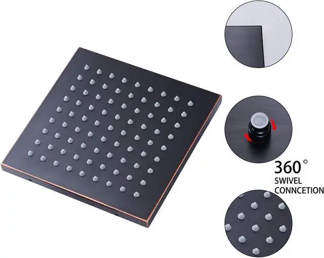 Alt view image 4 of 5 - Oil Rubbed Bronze Shower Head Blucky 8 inch High Pressure Square Rain Shower Head Luxury Modern Look Bathroom Rainfall Showerhead 304 Stainless Steel Ultra Thin Shower Head