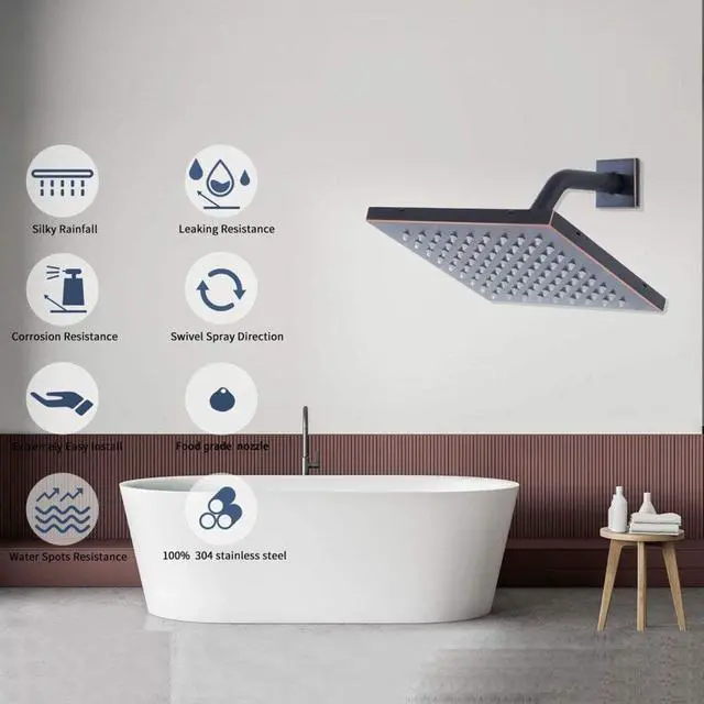 Alt view image 5 of 5 - Oil Rubbed Bronze Shower Head Blucky 8 inch High Pressure Square Rain Shower Head Luxury Modern Look Bathroom Rainfall Showerhead 304 Stainless Steel Ultra Thin Shower Head