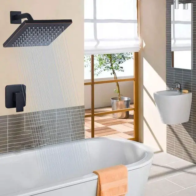 Alt view image 2 of 5 - Oil Rubbed Bronze Shower Head Blucky 8 inch High Pressure Square Rain Shower Head Luxury Modern Look Bathroom Rainfall Showerhead 304 Stainless Steel Ultra Thin Shower Head