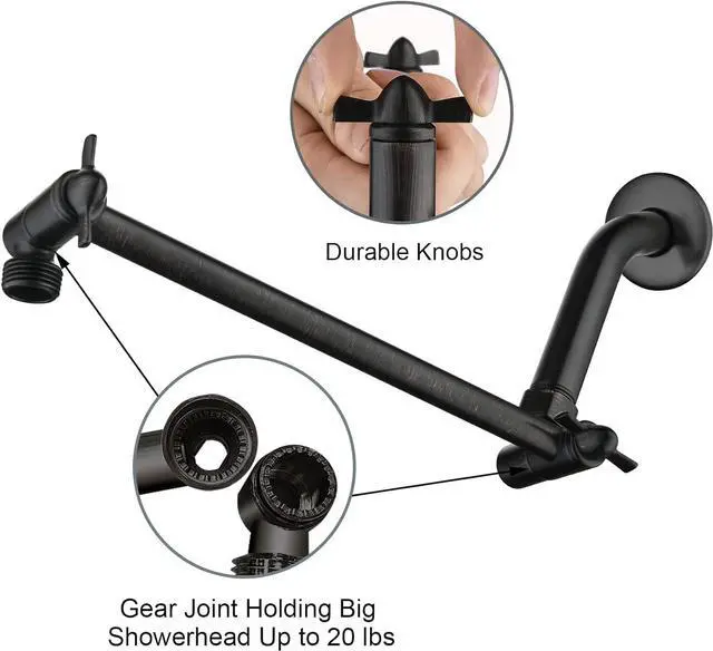 Alt view image 6 of 7 - BRIGHT SHOWERS Rain Shower Head with 10 Inch Adjustable Extension Arm Combo, 8 Inch High Pressure Stainless Steel Rainfall Showerhead, Ultra Thin Square Design Easy to Install, Oil-Rubbed Bronze