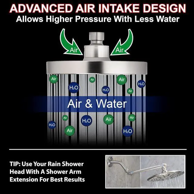 Alt view image 2 of 5 - Aqua Elegante High Pressure Rain Shower Head - 6 Inch Luxury Rainfall Showerhead - Great Flow And Best Overhead With Adjustable Extension Arm, 1.8 GPM - Brushed Nickel & California Certified