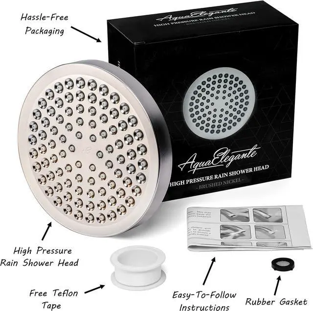 Alt view image 3 of 5 - Aqua Elegante High Pressure Rain Shower Head - 6 Inch Luxury Rainfall Showerhead - Great Flow And Best Overhead With Adjustable Extension Arm, 1.8 GPM - Brushed Nickel & California Certified