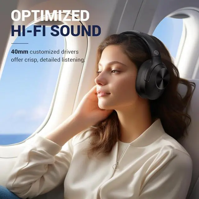 Alt view image 3 of 7 - vibeadio Hybrid Active Noise Cancelling Headphones Wireless Over Ear Bluetooth Headphones with Microphone Deep Bass, Wireless Headphones with Hi-Fi Audio, Memory Foam Ear Cups, 30H Playtime - Black