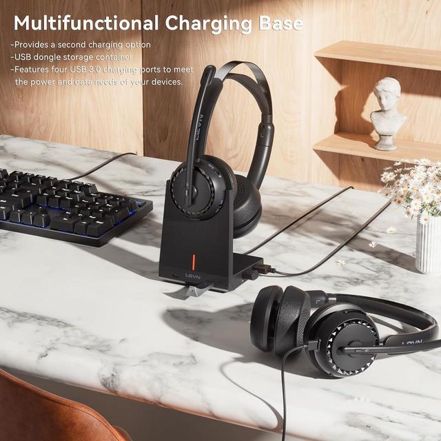 LEVN Bluetooth Headset with Microphone, Wireless Headset with Mic & Mute  Button, 60 Hrs Working Time Noise Cancelling Bluetooth Headset 5.3  Multipoint