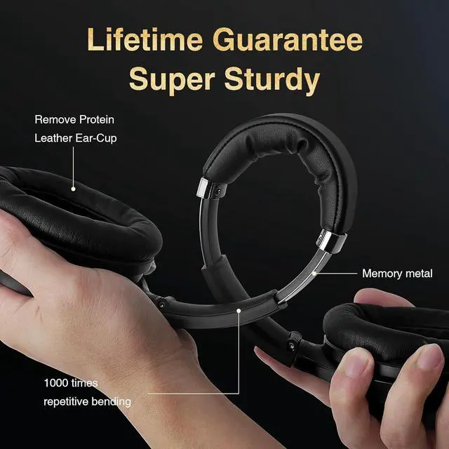 Alt view image 5 of 5 - Bluetooth Headphones, Premium Active Noise Cancelling Wireless Headphones Over Ear, 50H Playtime, Hi-Res Audio, Deep Bass, Memory Foam Ear Cups for Travel, Home Office