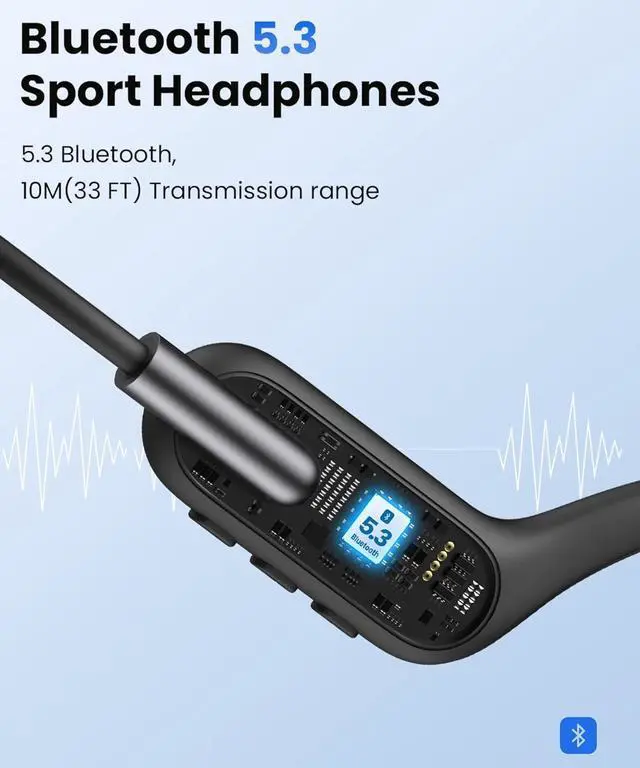 Alt view image 3 of 7 - Bone Conduction Headphones, Wireless Open-Ear Headphones, Bluetooth 5.3 with Mic - MP3 Play Built-in 32GB Memory, IPX8 Waterproof Sports Headphones for Gym Workout Swimming Running Cycling.