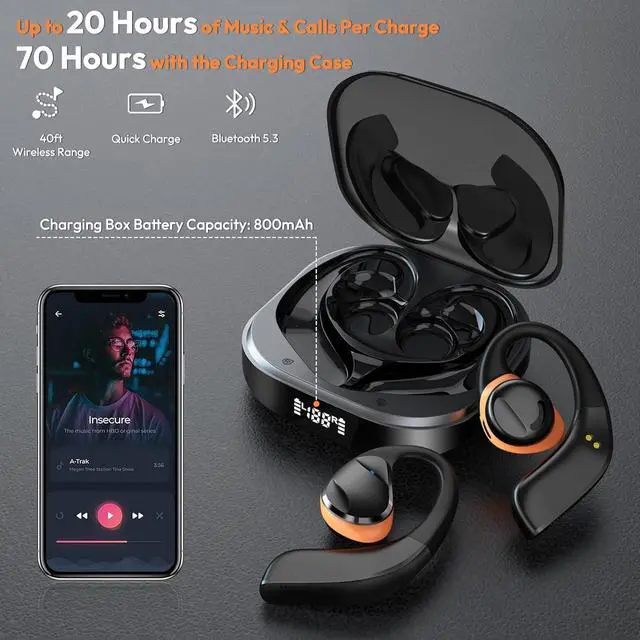 Alt view image 3 of 7 - Open Ear Headphones LK08 2024 Version, Air Conduction Headphones Bluetooth 5.3 Touch Control Wireless Earbuds, Up to 70 Hours Playtime Earphones with Dual 16.2mm Dynamic Drivers Deep Bass