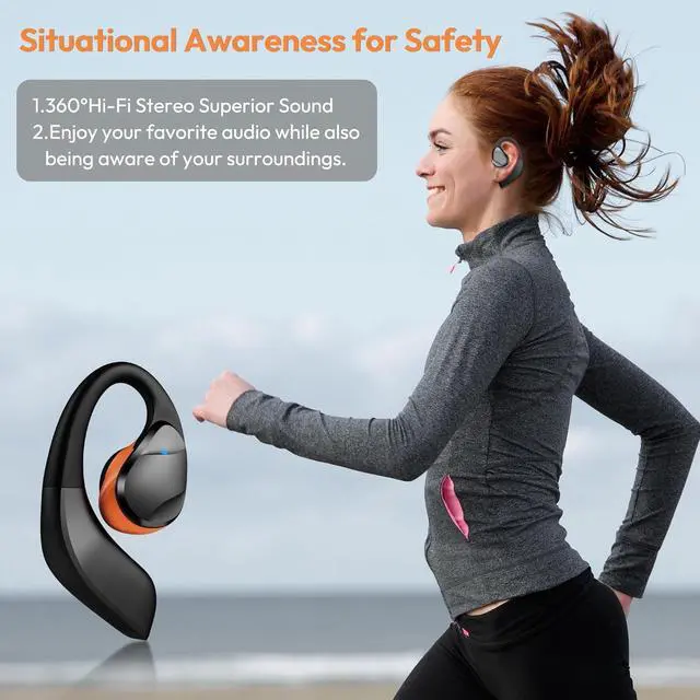 Alt view image 6 of 7 - Open Ear Headphones LK08 2024 Version, Air Conduction Headphones Bluetooth 5.3 Touch Control Wireless Earbuds, Up to 70 Hours Playtime Earphones with Dual 16.2mm Dynamic Drivers Deep Bass