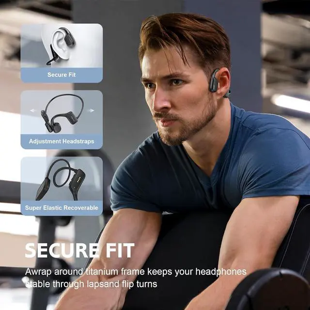 Alt view image 7 of 7 - HEF15 Bone Conduction Headphones, Bluetooth 5.0 Wireless, Open Ear, IP68 Waterproof, 7Hrs Playtime, Black