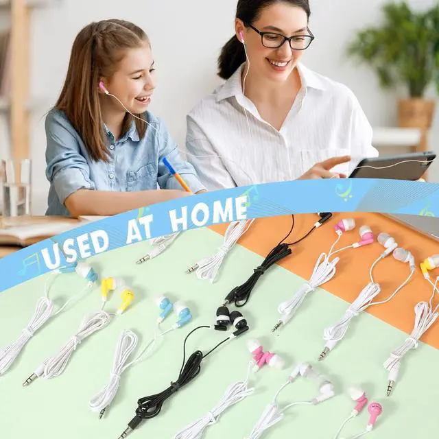 Alt view image 5 of 7 - 100 Pcs Kids Bulk Earbud Headphones for Classroom Student Wired Headphones in-Ear Earbud 3.5 mm Disposable Earphones Set for Kids Adult Class School Library Laptop(Multicolor)